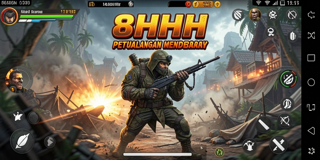 Screenshot gameplay dari 8HHH menampilkan aksi mendebarkan.