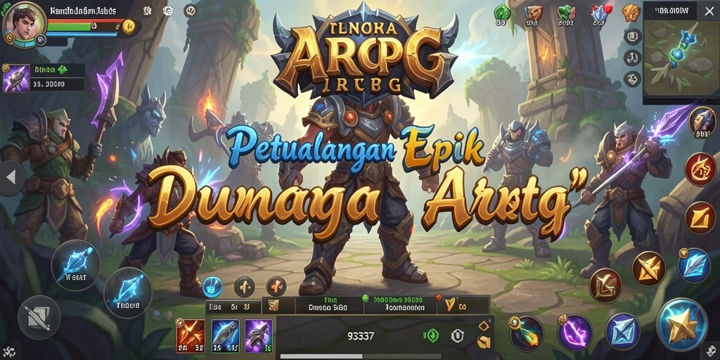Screenshot utama menampilkan aksi heroik dalam gameplay ARPG yang dinamis.
