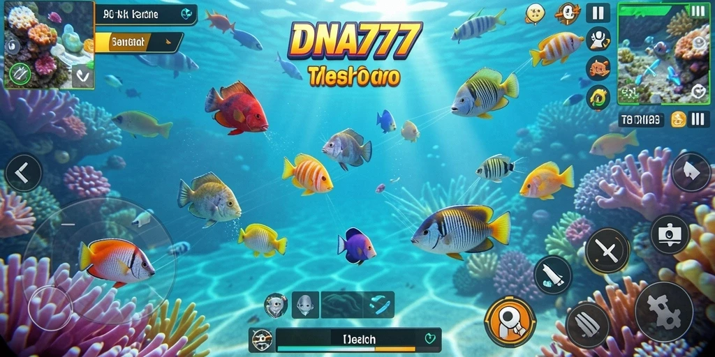 Screenshot gameplay <strong>DNA777</strong> menampilkan aksi menembak ikan yang seru.