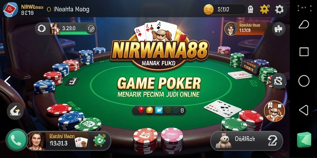 Tampilan gameplay seru NIRWANA88 dalam suasana poker yang mendebarkan.