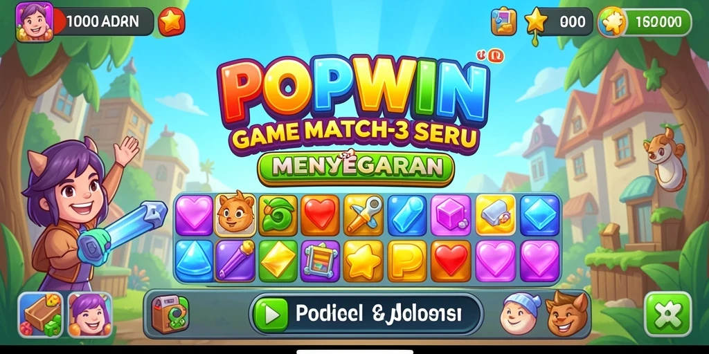 Tampilan menarik dari gameplay Match-3 di POPWIN.