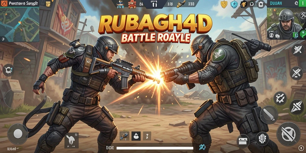 Menampilkan aksi intens dalam pertarungan Battle Royale yang seru.